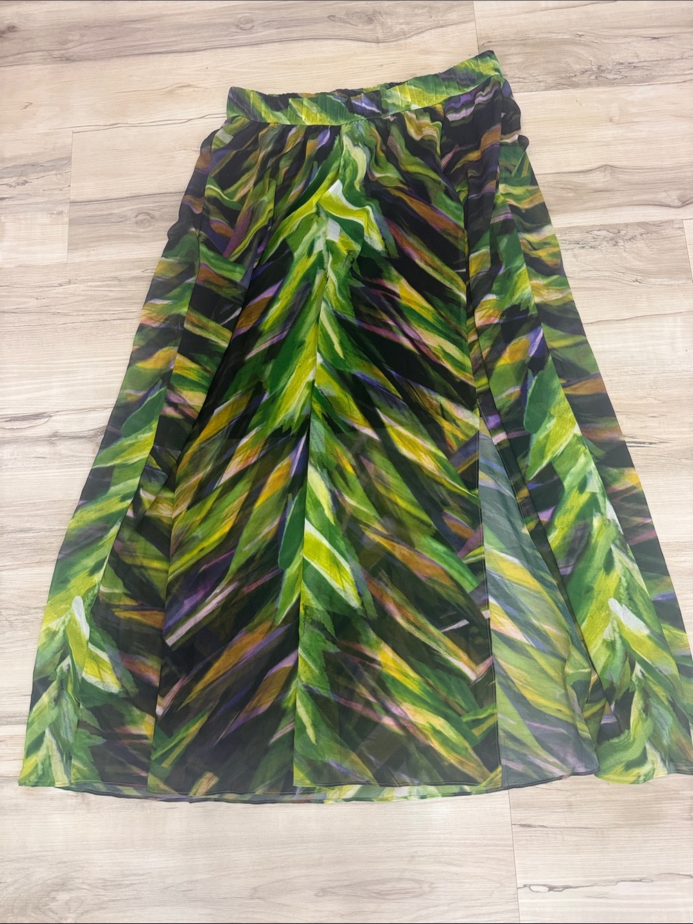 Lane Bryant Green Black Leaf-Print Maxi Skirt